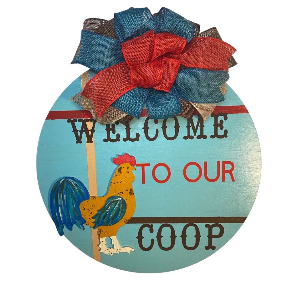 Handmade “Welcome to Our Coop” Door Hanger | Farmhouse Chicken Front Door Decor